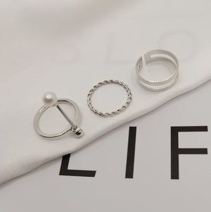 Vintage Roman Numeral Hexagram 3 Piece Ring Set