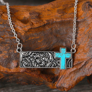 Square Turquoise Cross Necklace