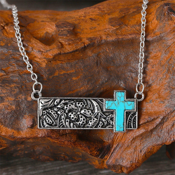 Square Turquoise Cross Necklace