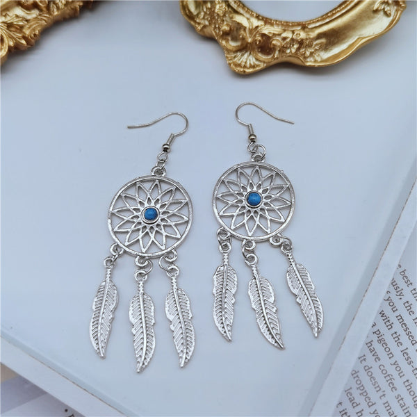 Dreamcatcher Feather Turquoise Drop Earrings