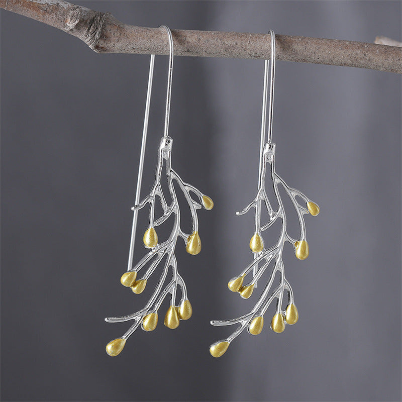 Fire Tree and Silver Flower Earrings