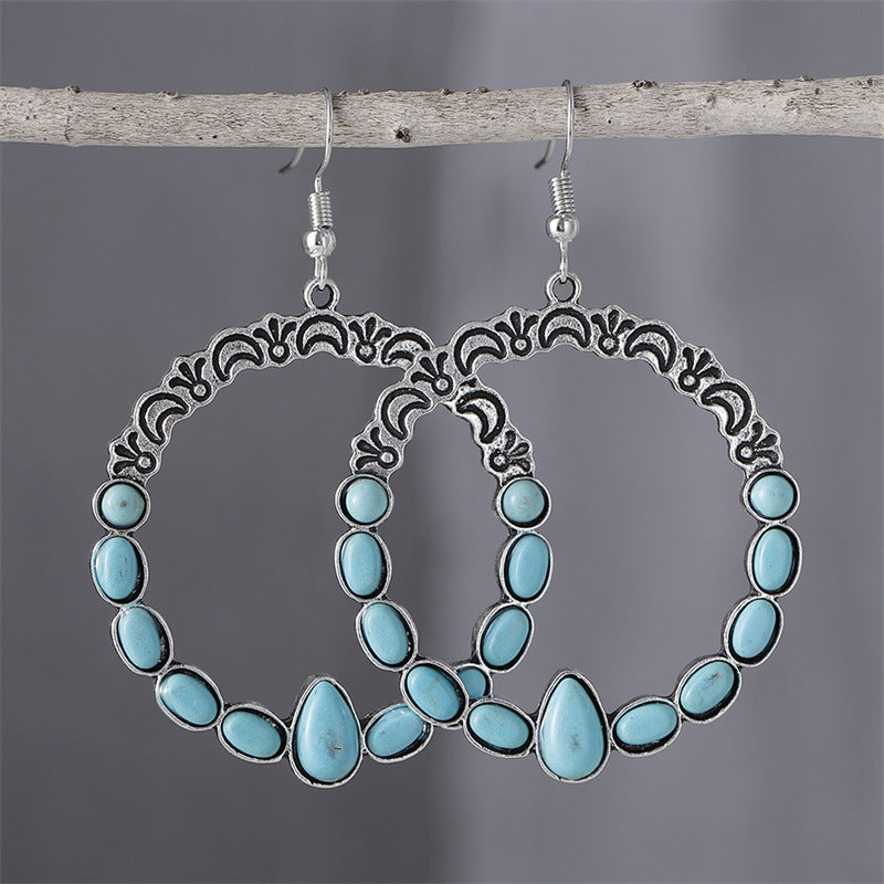 Oval Teardrop Moon Flower Earrings