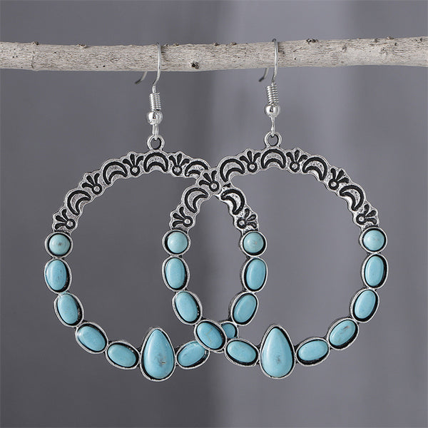 Oval Teardrop Moon Flower Earrings