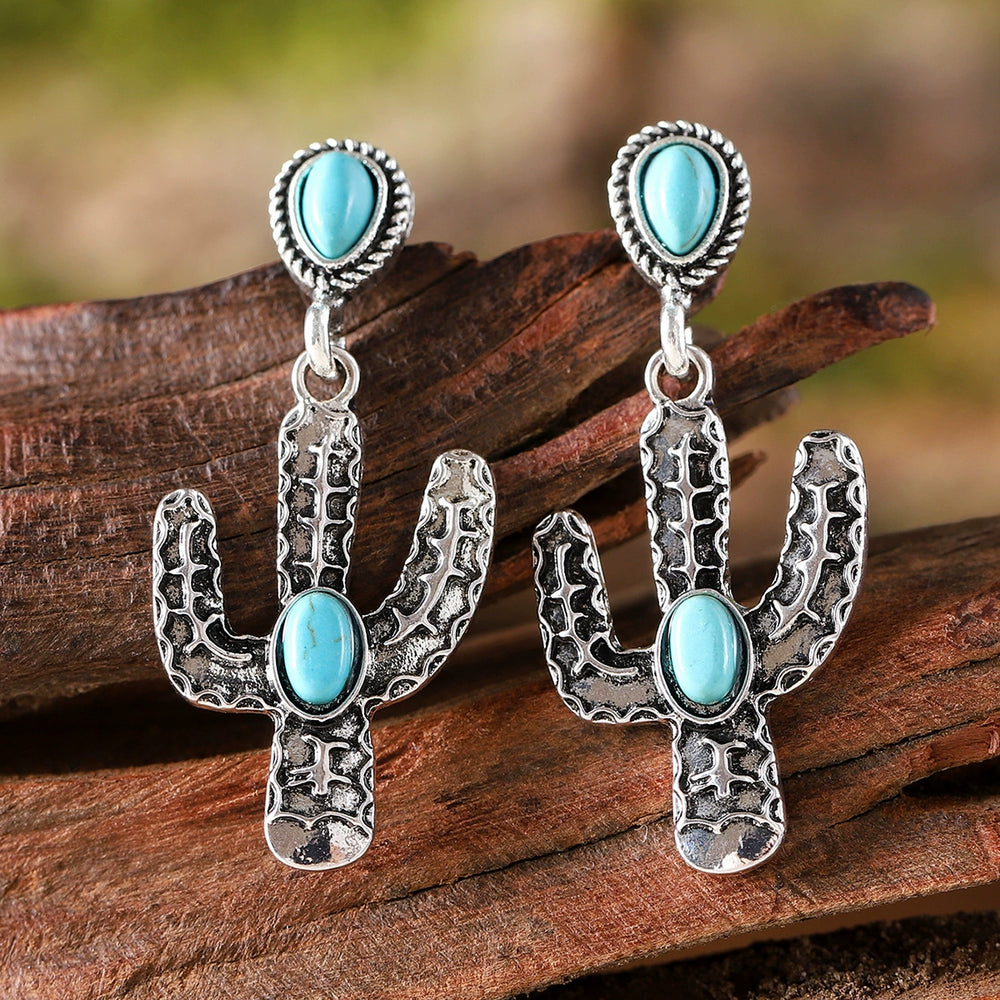 Old Vintage Concave and Convex Turquoise Cactus Earrings