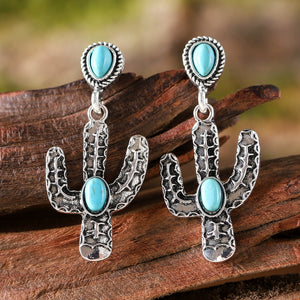 Old Vintage Concave and Convex Turquoise Cactus Earrings