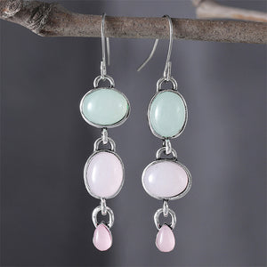Pink Green Cat's Eye Stone Dangle Earrings