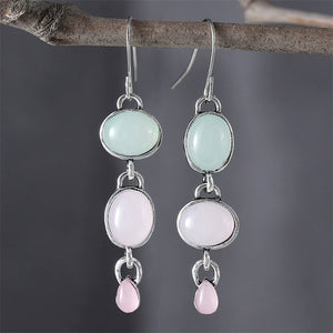 Oval Pink Green Cat's Eye Earrings