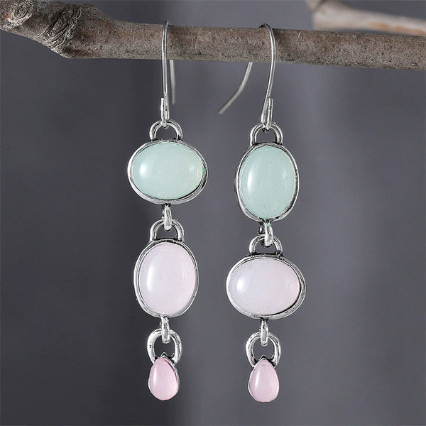 Oval Pink Green Cat's Eye Earrings