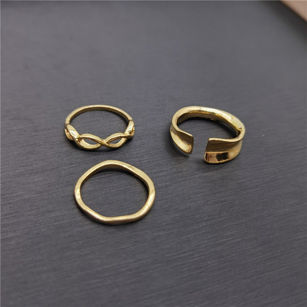 Vintage Roman Numeral Hexagram 3 Piece Ring Set