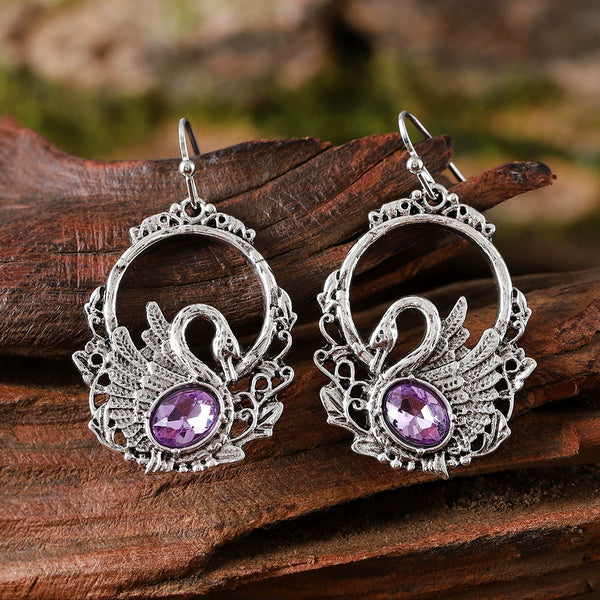 Aged Zirconia Swan Dangle Earrings