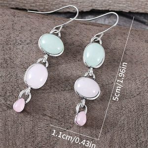 Oval Pink Green Cat's Eye Earrings