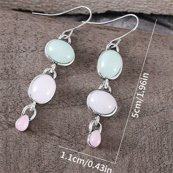 Oval Pink Green Cat's Eye Earrings