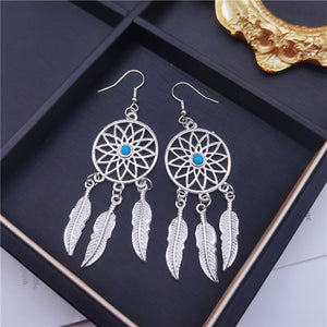 Dreamcatcher Feather Turquoise Drop Earrings