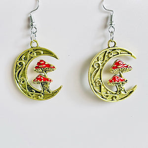 Moon Red Mushroom Earrings Necklace