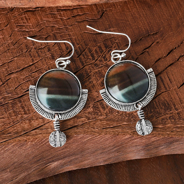 Vintage Round Ethnic Sunset Quicksand Dangle Earrings