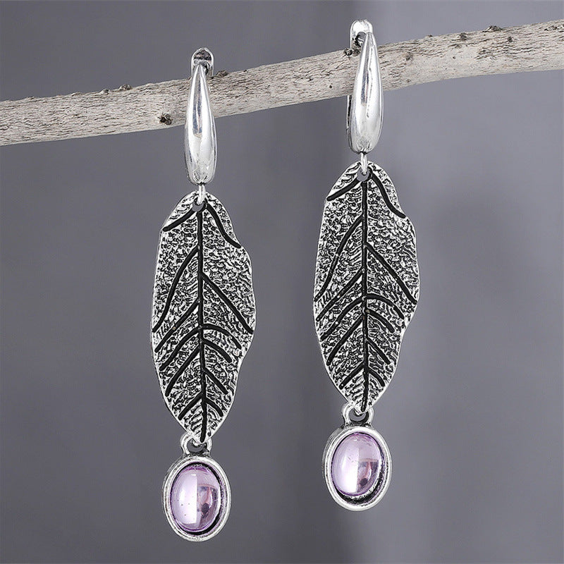 Simple Leaf Textured Dangle Earrings