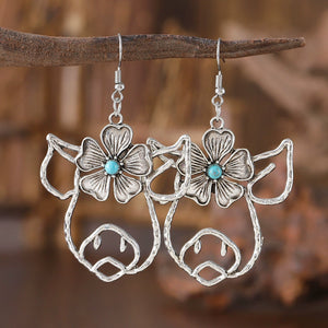 Skeletonized Line Set Turquoise Animal Dangle Earrings