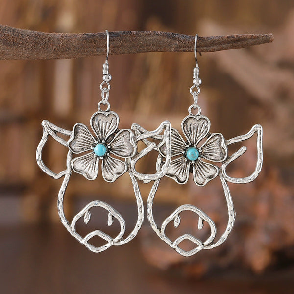 Skeletonized Line Set Turquoise Animal Dangle Earrings