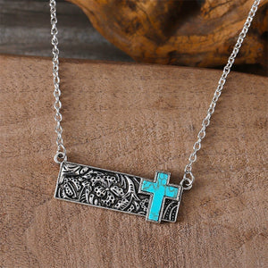 Square Turquoise Cross Necklace