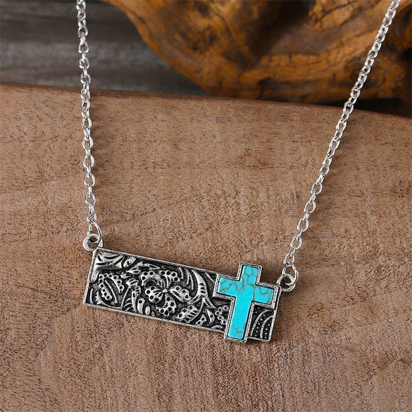 Square Turquoise Cross Necklace