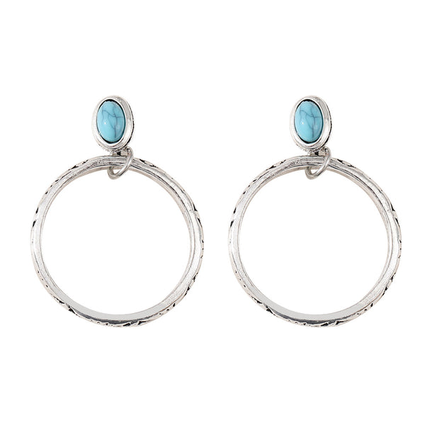 Geometric Oval Gemstone Earrings