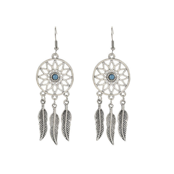 Dreamcatcher Feather Turquoise Drop Earrings