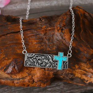 Square Turquoise Cross Necklace