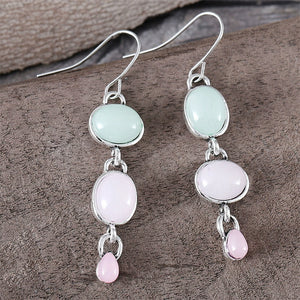 Oval Pink Green Cat's Eye Earrings