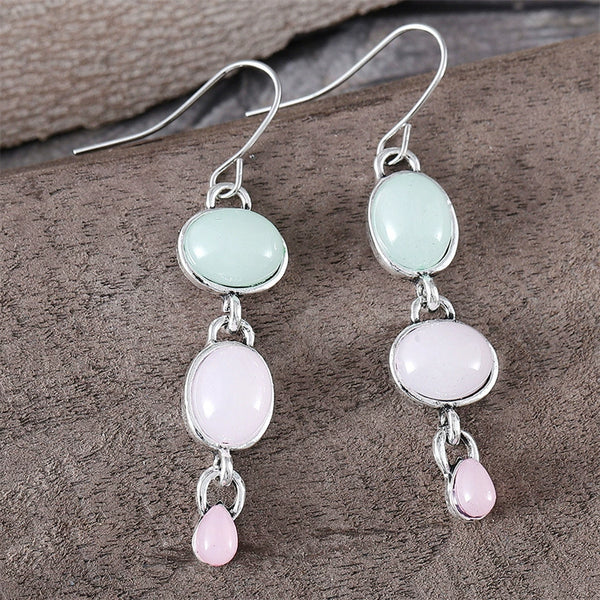 Oval Pink Green Cat's Eye Earrings