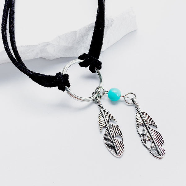 Ethnic Style Circle Feather Circle Turquoise Necklace