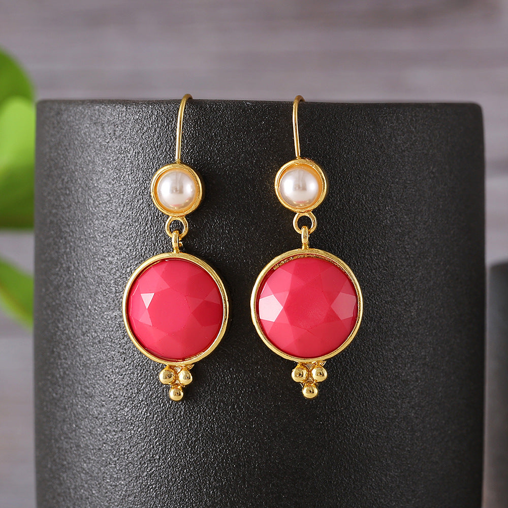 Geometric Round Pearl Earrings