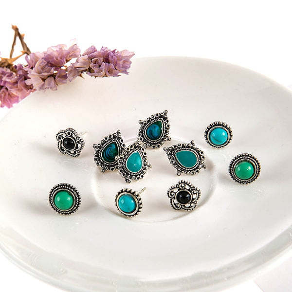 5 Pairs of Turquoise Vintage Boho Earrings