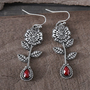 Ethnic Style Ruby Flower Earrings