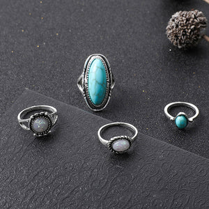 Turquoise Carved Feather Ring Set