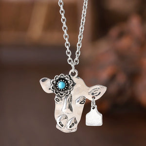 Bohemian Turquoise Cow Head Necklace