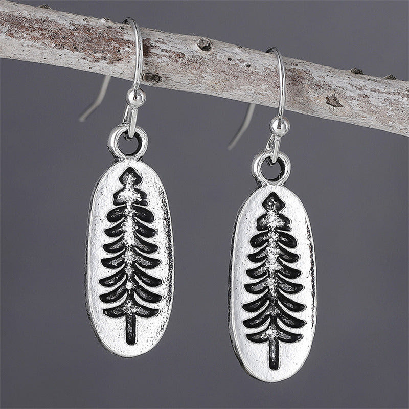 Vintage Oval Pine Pattern Earrings