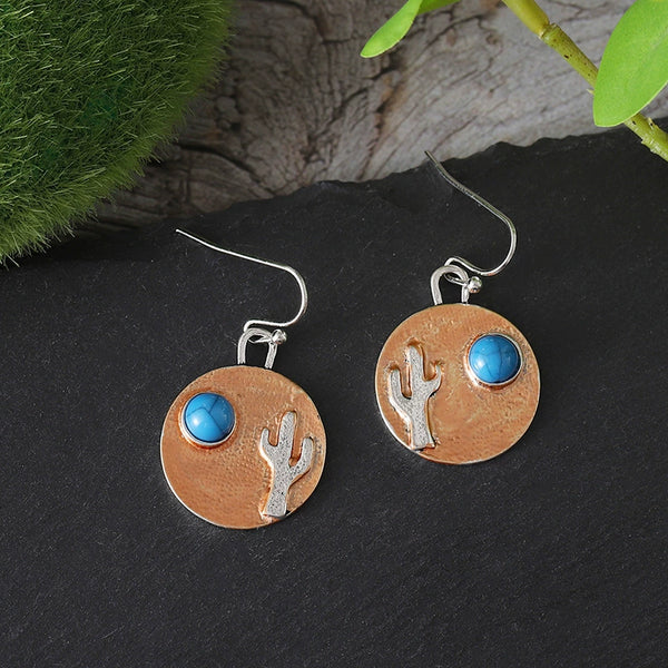 Vintage Disc Cactus Turquoise Earrings