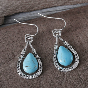 Simple Ethnic Style Hollowed Out Turquoise Drop Earrings