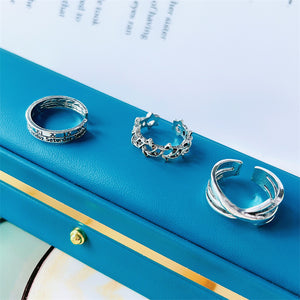 Vintage Roman Numeral Hexagram 3 Piece Ring Set