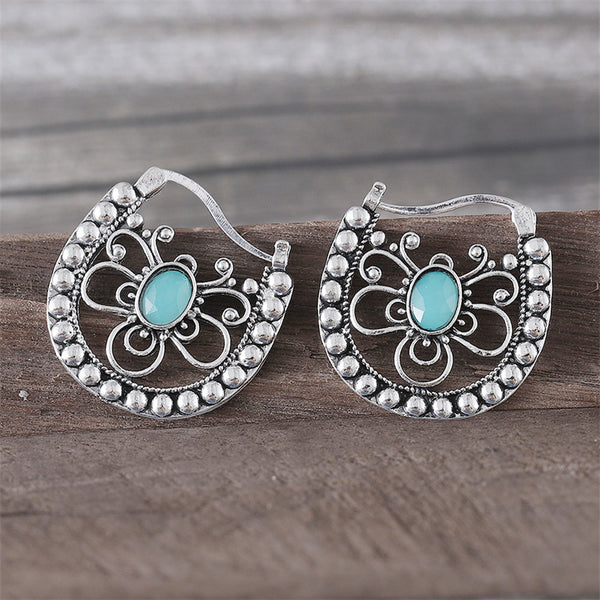 Retro Hollowing Design Emerald Earrings