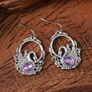 Aged Zirconia Swan Dangle Earrings