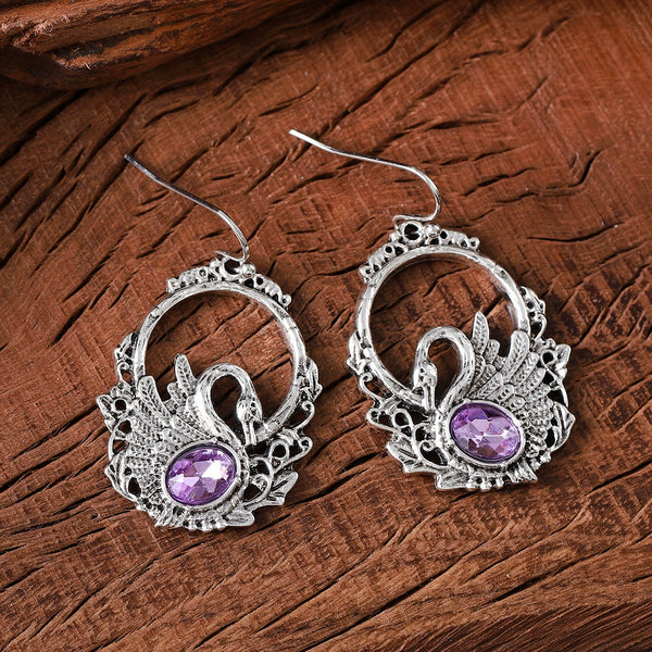 Aged Zirconia Swan Dangle Earrings