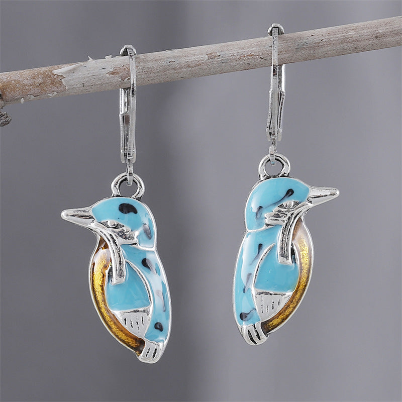 Turquoise Tie Small Kingfisher Simple Compact Earrings