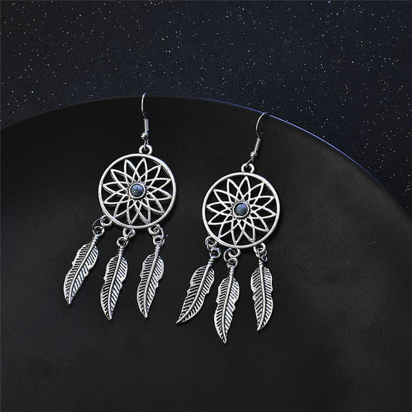 Dreamcatcher Feather Turquoise Drop Earrings