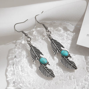 Ethnic Feather and Turquoise Earrings