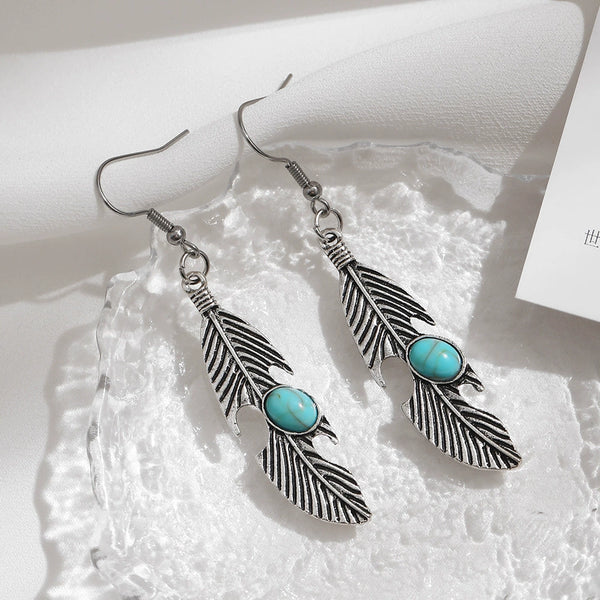 Ethnic Feather and Turquoise Earrings