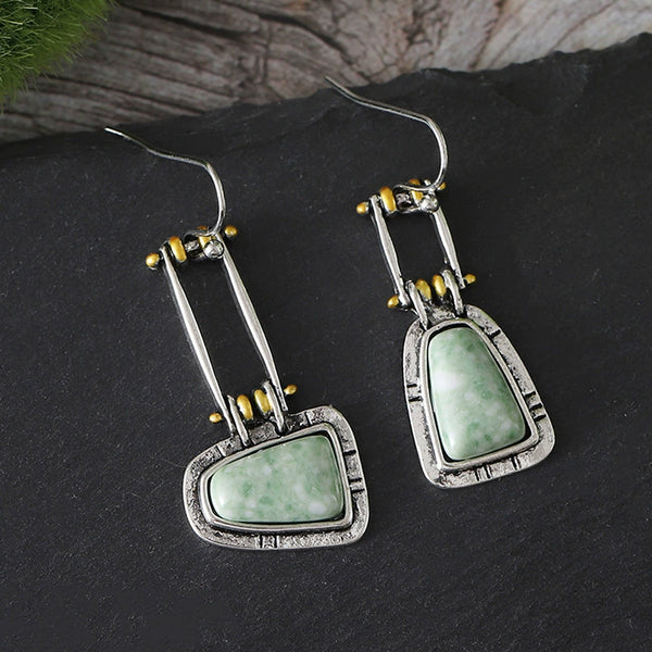 Trapezoidal Turquoise Jadeite Gemstone Earrings