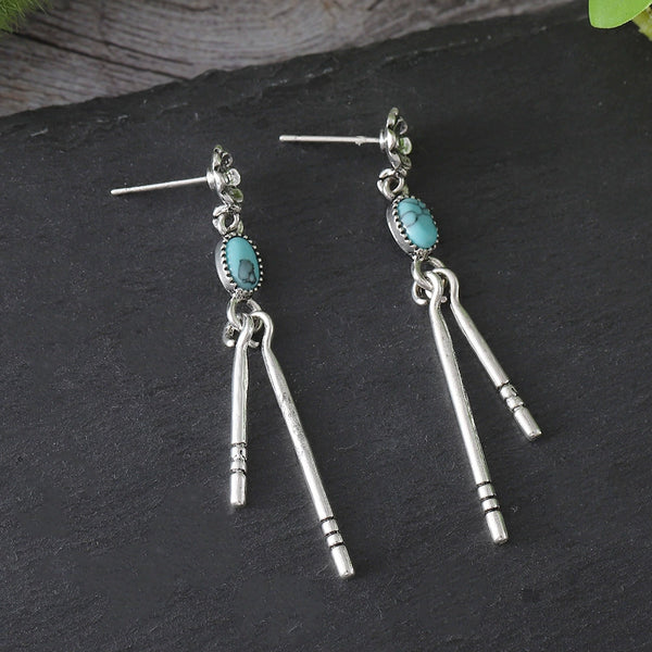 Simple Geometric Turquoise Tassel Earrings