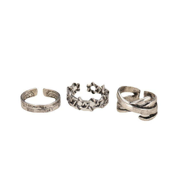 Vintage Roman Numeral Hexagram 3 Piece Ring Set