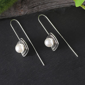 Geometric Square Aged Pearl Earrings